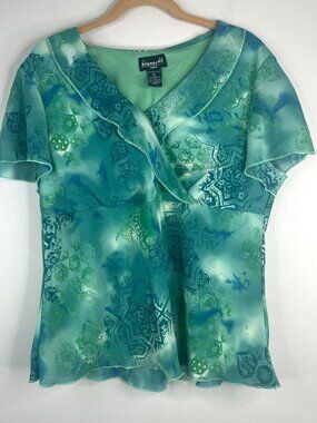 Vintage Y2K Top Womens XLarge Ruffle‎ Flutter Sleeve Dainty Office Date Night